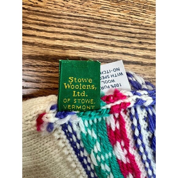 Stowe Woolens 100% Wool Non Itch Hem‎ Intarsia Winter Hat Made in Vermont USA - Picture 7 of 9